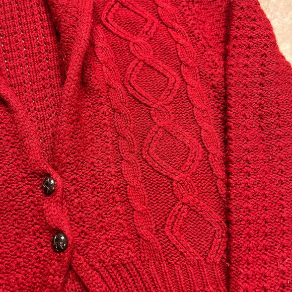 Vintage 80s OHI Cable Knit Cardigan Sweater Red Button Up Diamond Holiday Retro - Picture 5 of 7